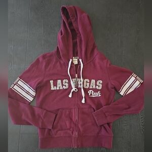 Victoria's Secret Maroon Full Zip Hoodie with White Accents LAS VEGAS